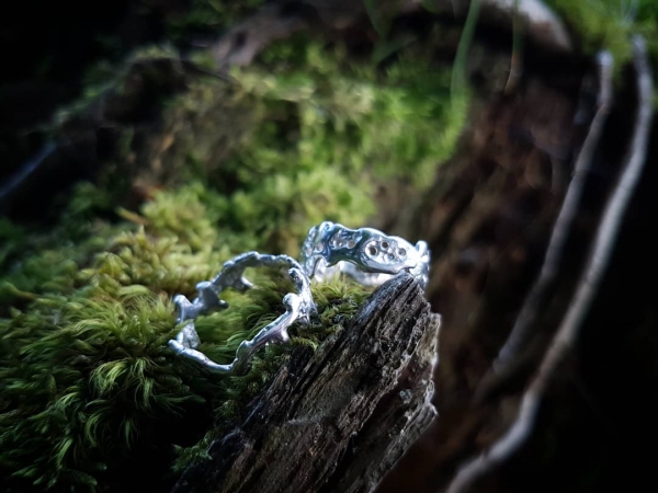 Atelier Solstice – Bague végétale fine, argent 925.